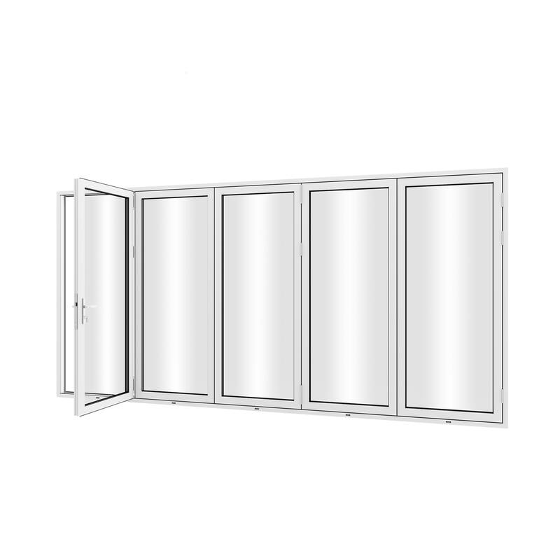 KaMic 168"×80" 5 Panels Aluminum Folding Door In White,Folded Out From Left To Right Model #:FD5PWH16880-LR