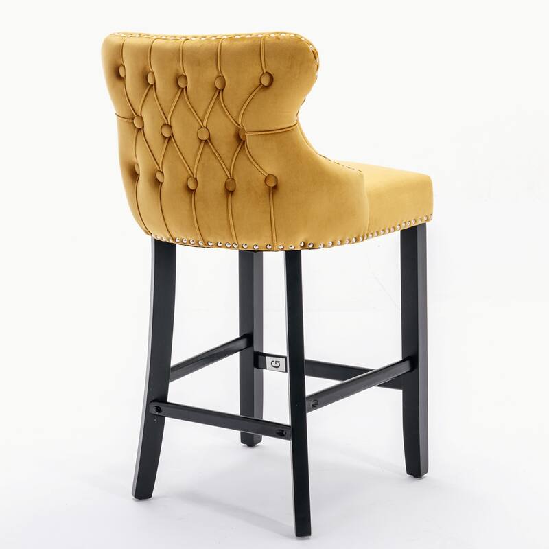 Velvet Upholstered Wing-Back Barstools Set of 4