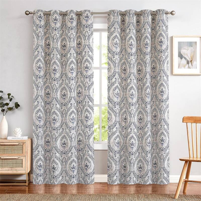 Blue Damask Blackout 84" Vintage