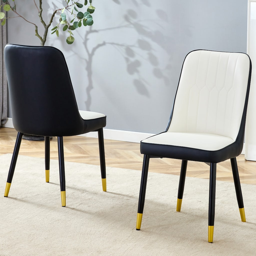 Modern Two-Tone Pu Dining Chairs - And Spliced Chairs With Decorated Legs, And Spliced Metal Legs,Set Of 2 Chairs