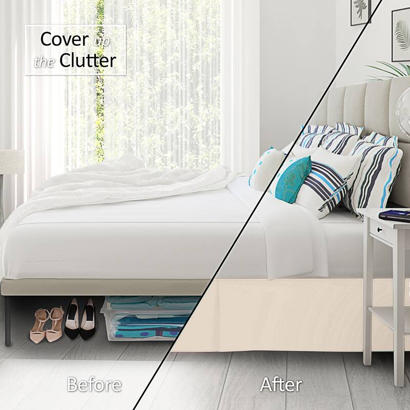 Clara Clark Pleated Bed Skirt-14 inch Tailored Drop - Soft Double Brushed Premium Microfiber Ruffle Bed Skirt - Includes 8 Pins
