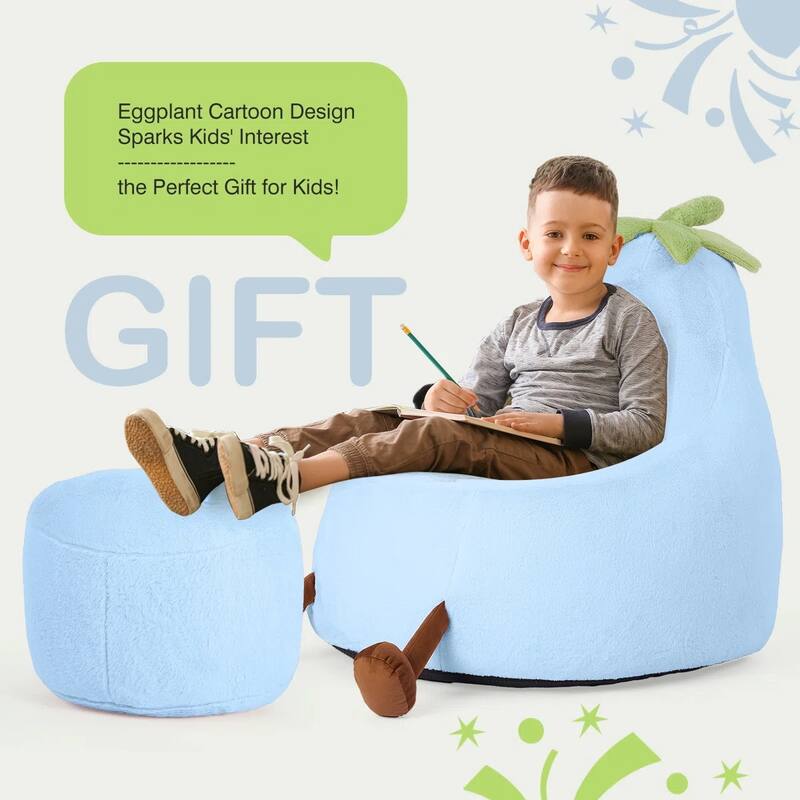 Kids Eggplant Bean Bag Chair and Crash Pad Lounger Seat for Gaming, Reading and Watching TV for Toddlers and Children's Rooms