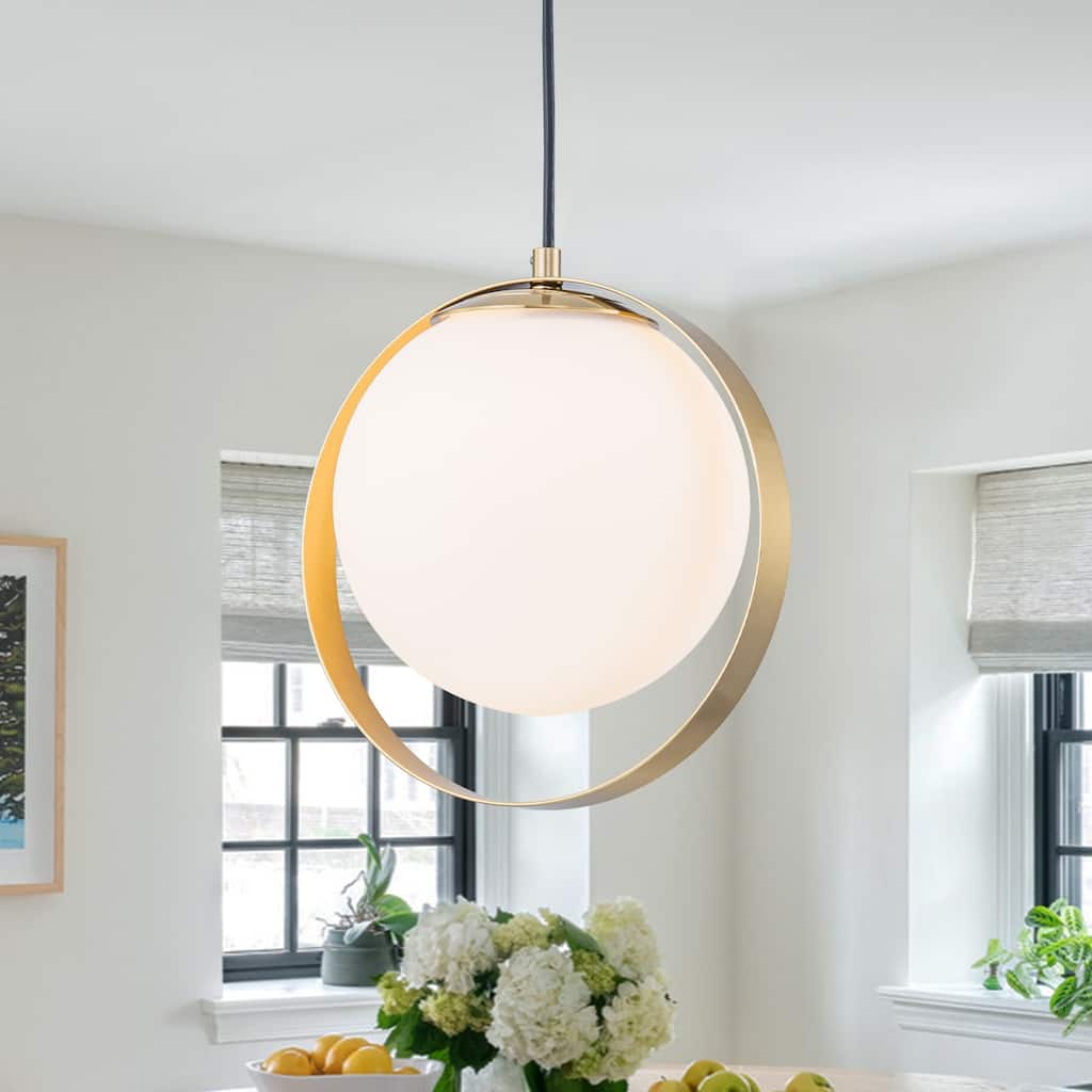 Modern 10-In Single Light LED Pendant Opal Glass Shade Metal Frame - Dia.10-in