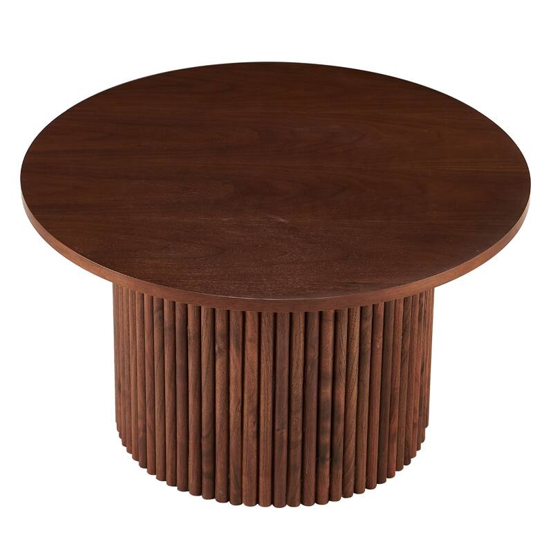 27.56 Inch Mid-Century Modern Round Coffee Table Farmhouse Round Coffee Table with Metal Base, for Living Room
