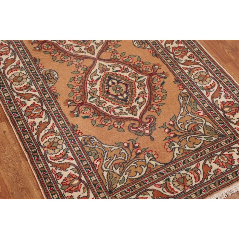Orange Anatolian Turkish Accent Rug Hand-Knotted Wool Carpet - 2'11" X 6'0"