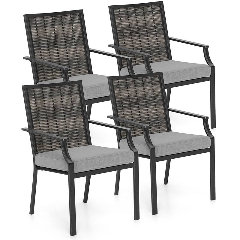 Set of 2/4 Outdoor Wicker Patio Chairs Stackable Rattan Dining Chairs - 4 pcs
