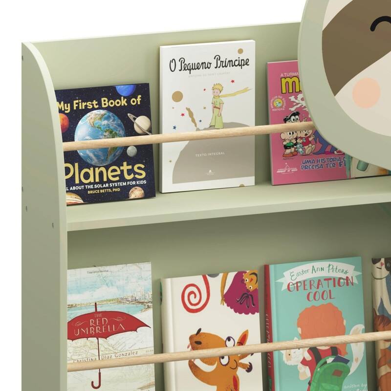 Sloth Kids Bookshelf - 3-Tier Front-Facing Toddler Book Display Rack with Cute Animal Design
