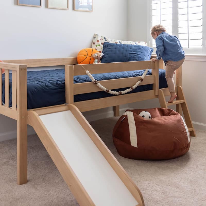 Max and Lily Twin Solid Wood Soren Ultra Low Loft Bed with Slide