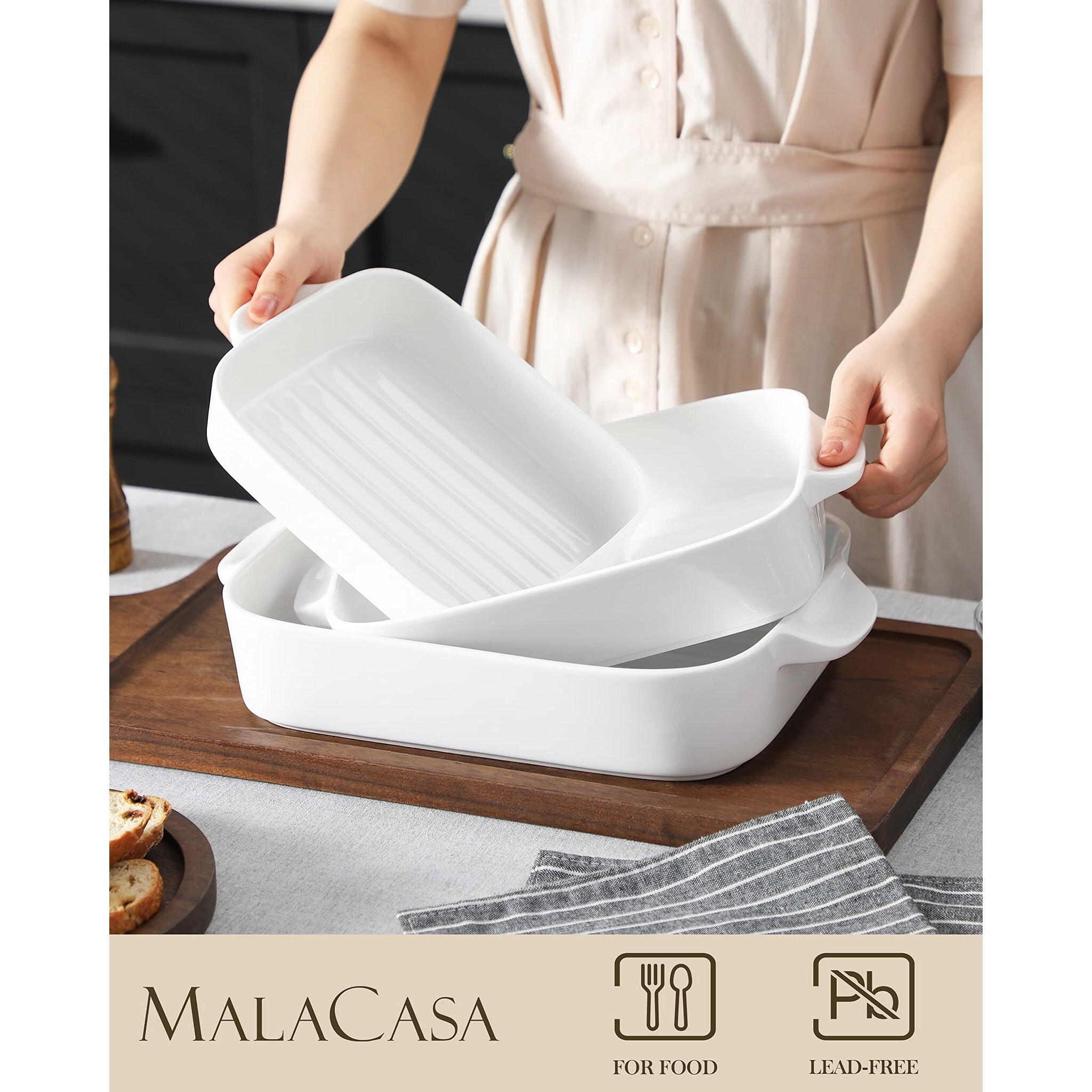 LIFKOME 1pc Double Handle Baking Bowl Versatile Food Tray For