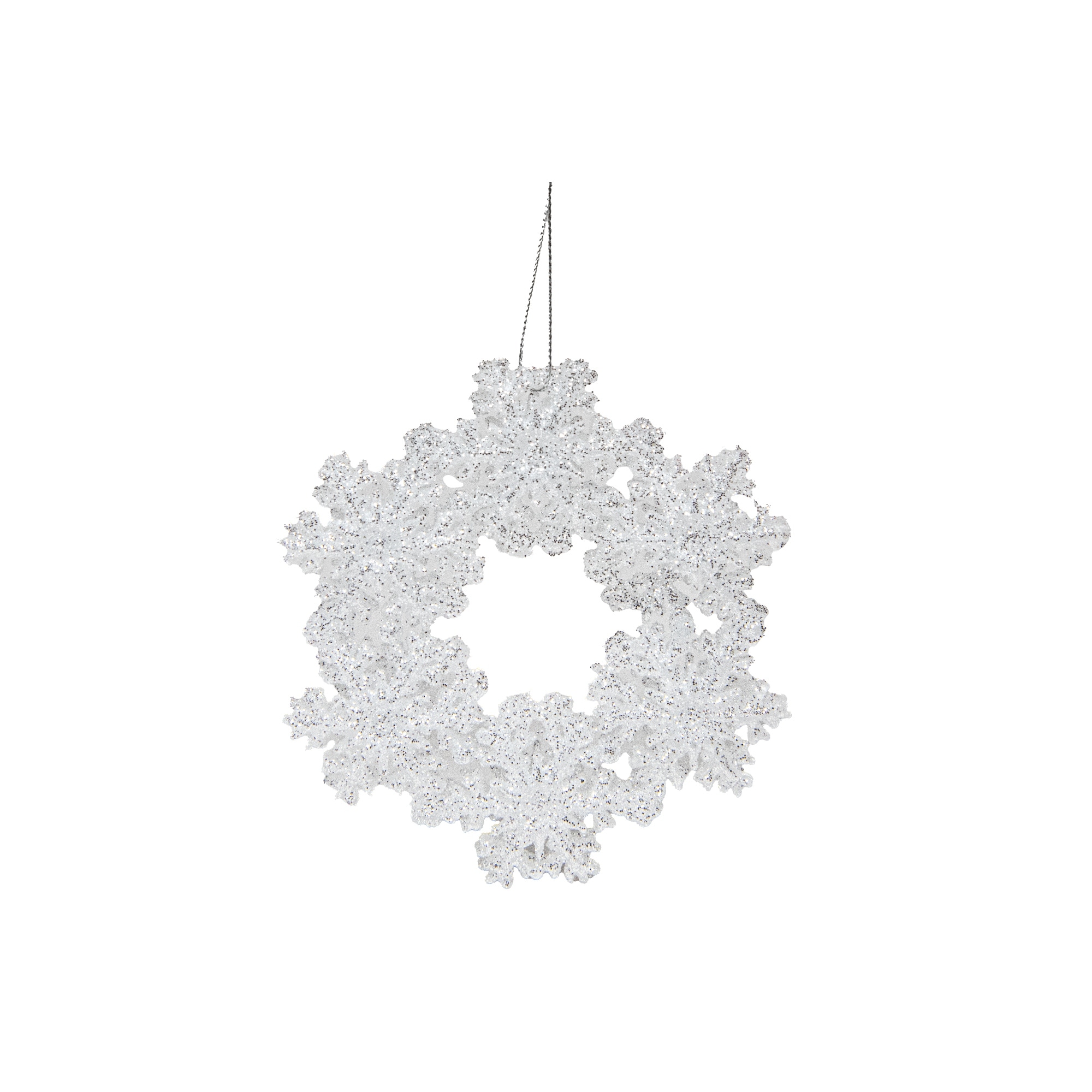 Silver Glitter Ornament Wreath- Set of 6