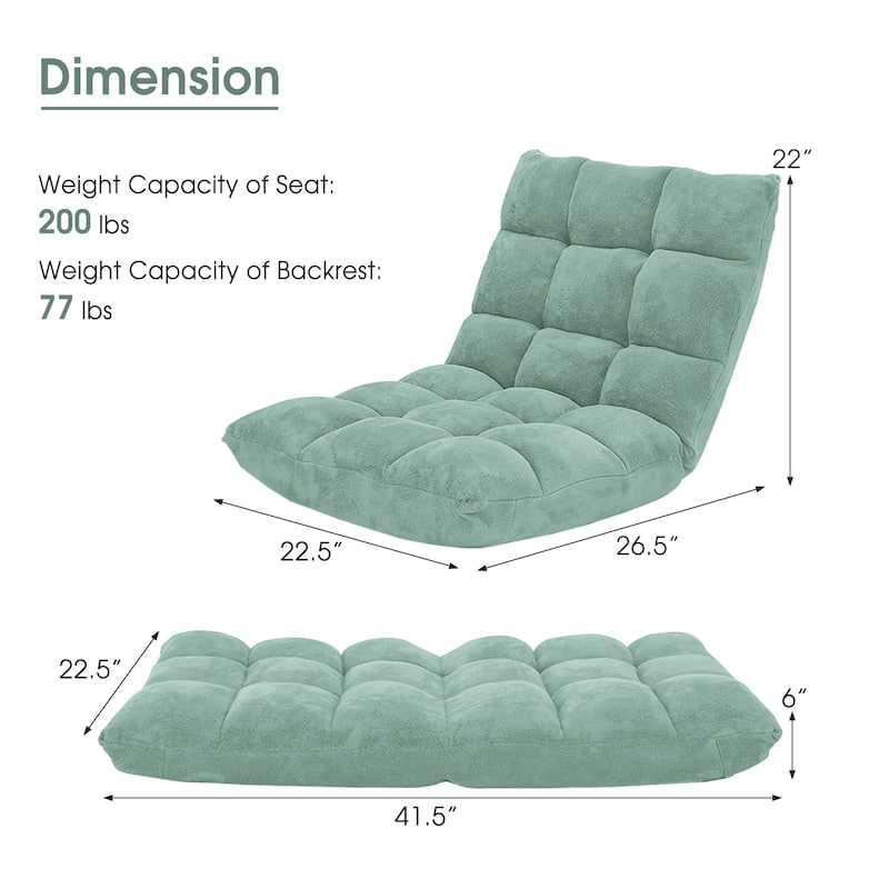 Coral Velvet Adjustable Floor Chair with 14-Position Backrest and Folding Design - 41.5" x 22.5" x 6" (L x W x H)