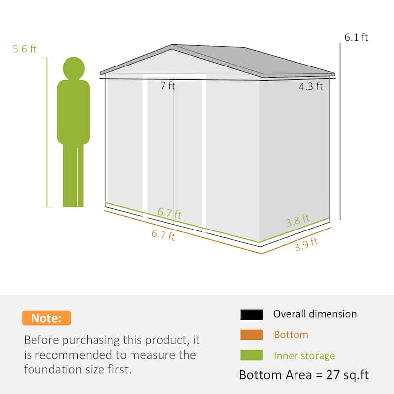 Outsunny 7'x4' Metal Outdoor Shed Organizer & Garden Storage with 4 Vents for Airflow & 2 Easy Sliding Doors