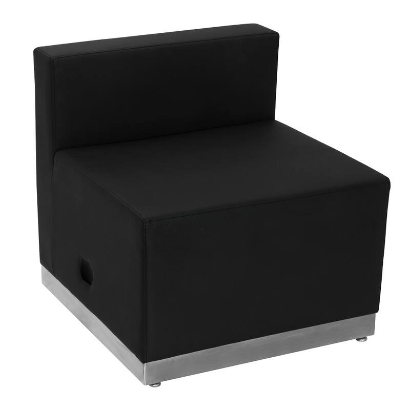 LeatherSoft Chair w/Brushed Stainless Steel Base - Reception Furniture - Black Faux Leather - 25.5"W x 25.25"D x 27"H