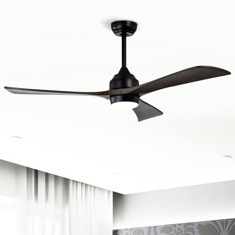 52" Solid Wood Blades Ceiling Fan with Lights Remote Control, Quiet DC Motor 3 Blade Ceiling Fans 6 Speed Levels