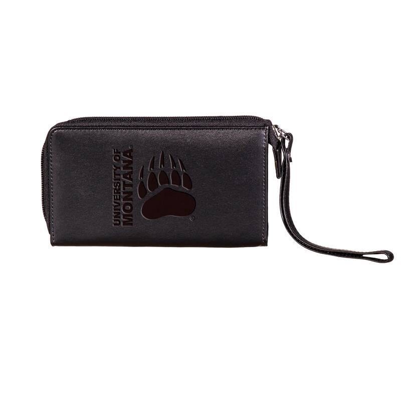 Black Hybrid Leather Cell Phone Wristlet Wallet, University of Montana - 4" x 7"