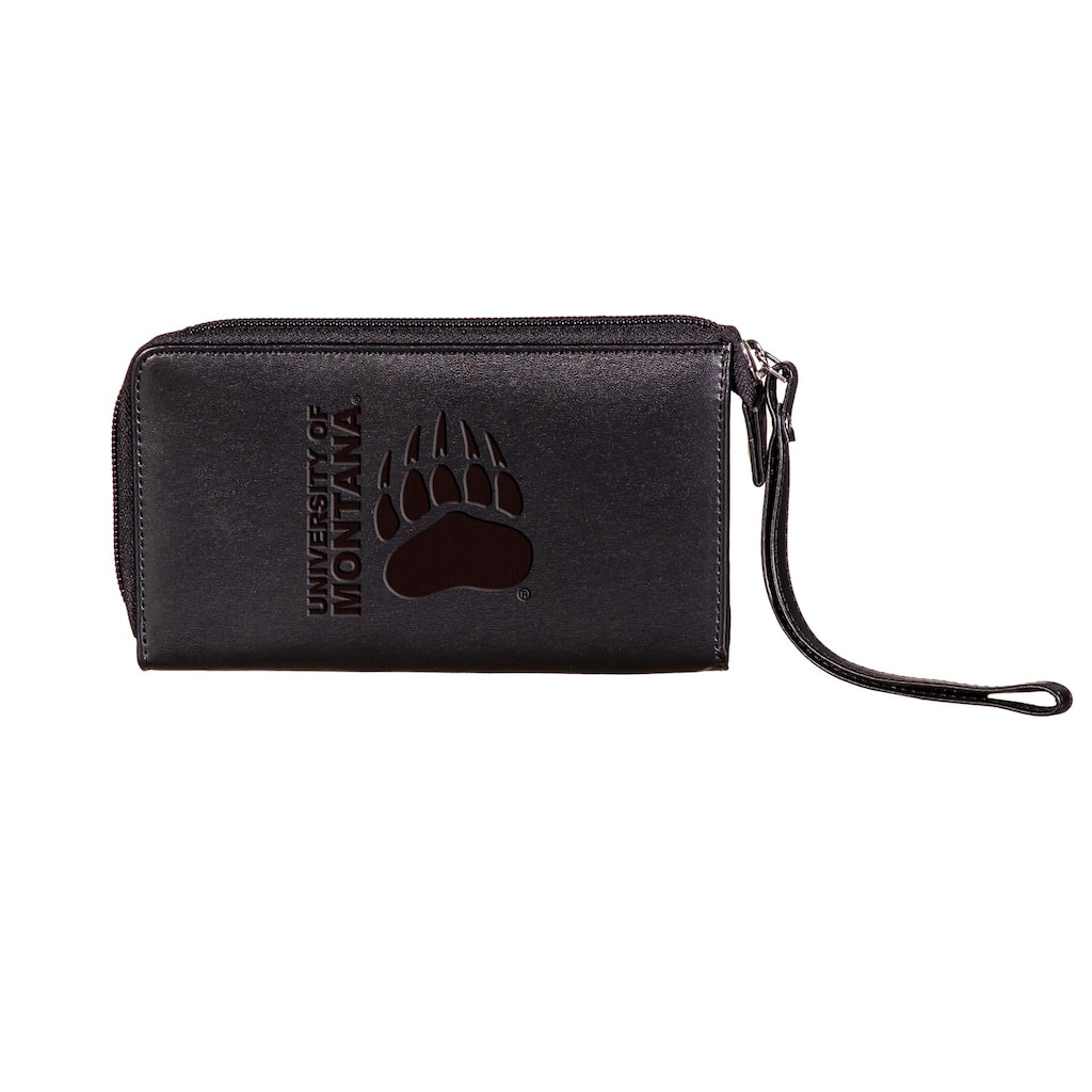 Black Hybrid Leather Cell Phone Wristlet Wallet, University of Montana - 4" x 7"
