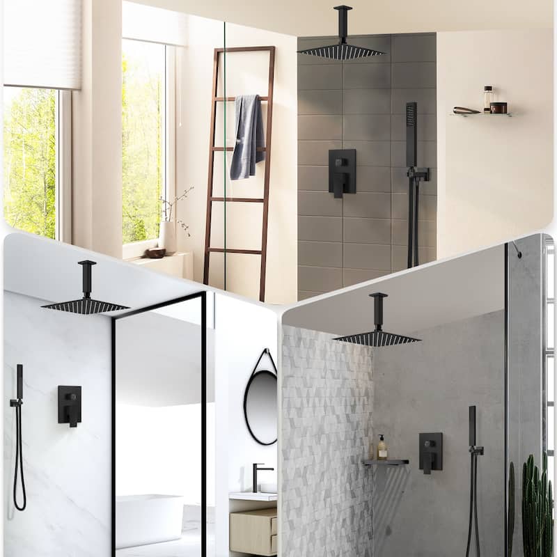 Rainfall Shower System with High Pressure 10 inch Shower Head Hand Held Shower Head Bathroom Mixer Shower Complete Combo Set