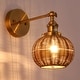 preview thumbnail 3 of 10, Brass Globe Rattan 1-Light Wall Sconce Wall Light
