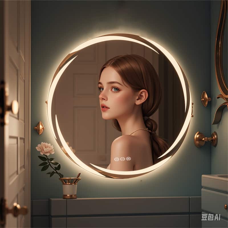 Unique LED Illuminated Round Bathroom Vanity Mirror Anti-Fog Dimmable