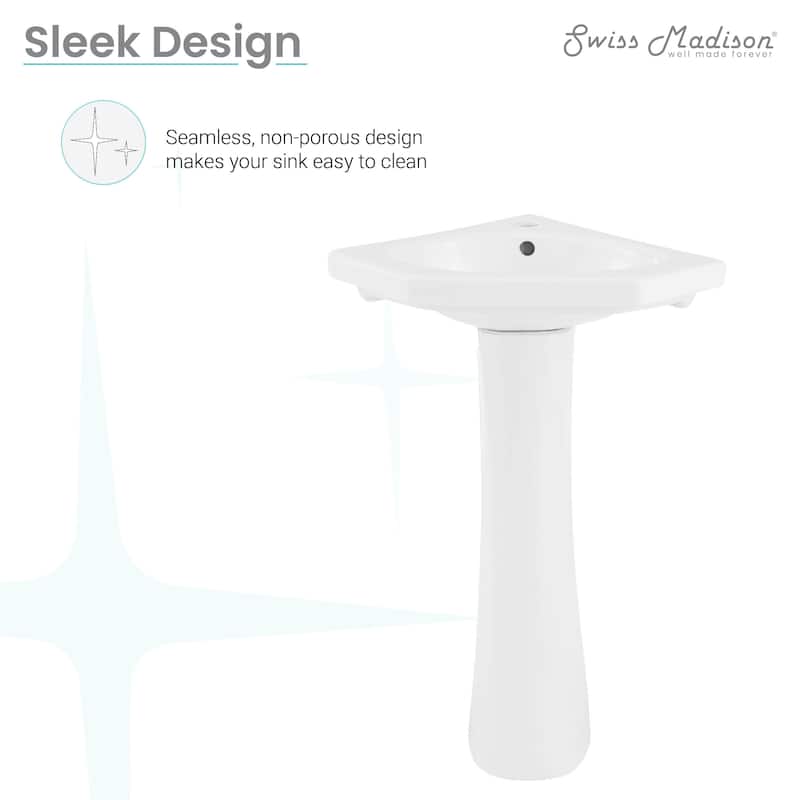 St.Tropez Corner Two-Piece Pedestal Sink - 22.25" x 15.75" 33.65"