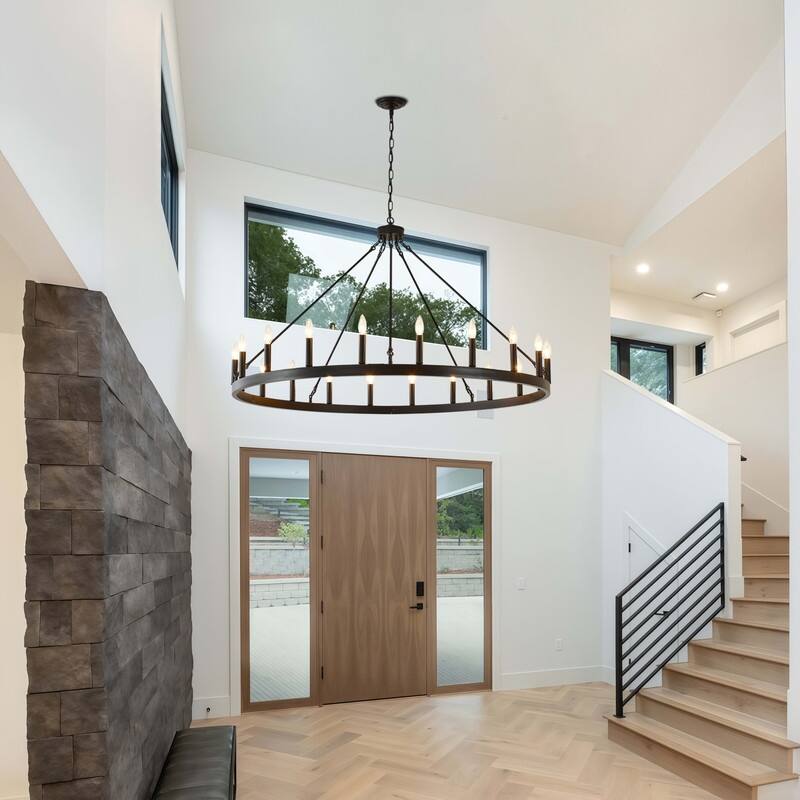 Farmhouse Modern Wagon Wheel Chandeliers Large Black High Ceiling Chandelier