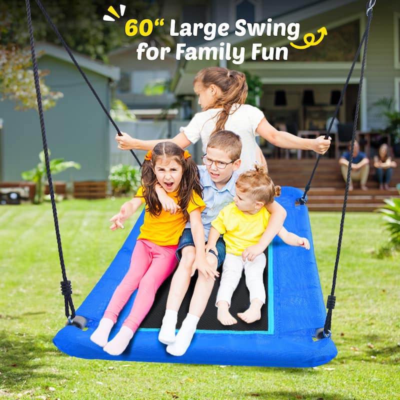Trekassy 60" Large Heavy Duty Metal Swing Set, 440lbs Saucer Swing with Frame for Kids Outdoor Backyard(Blue)