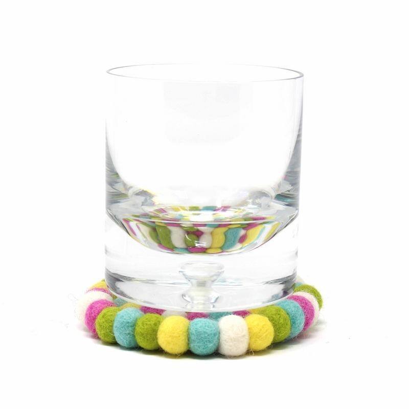 The Curated Nomad Southard Handmade Colorful Felt Ball Coasters (Set of 4) - N/A