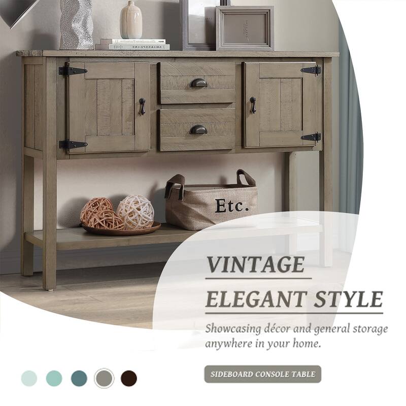 Retro Style Sideboard Buffet Cabinet with 2 Drawers and 2 Cabinets, for Living Room, Kitchen and Dining Room, Rustic