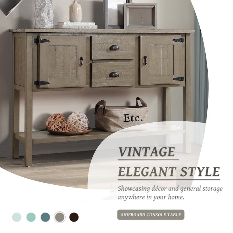 olid Wood Sideboard Console Table with 2 Drawers and Cabinets