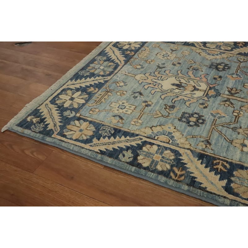 Hand Knotted Oriental 100% Wool Carpet Traditional All-Over Navy Blue & Blues Ziegler Runner Rug - 16' 1'' X 2' 8''