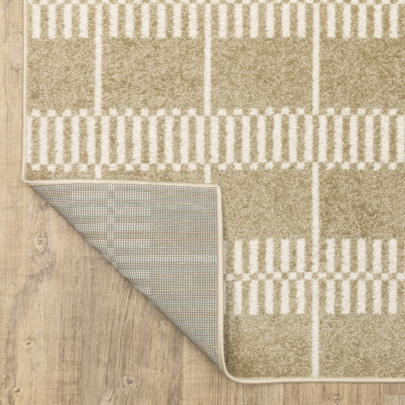 Quartz Scandinavian Modern Grid Beige/ Ivory Area Rug