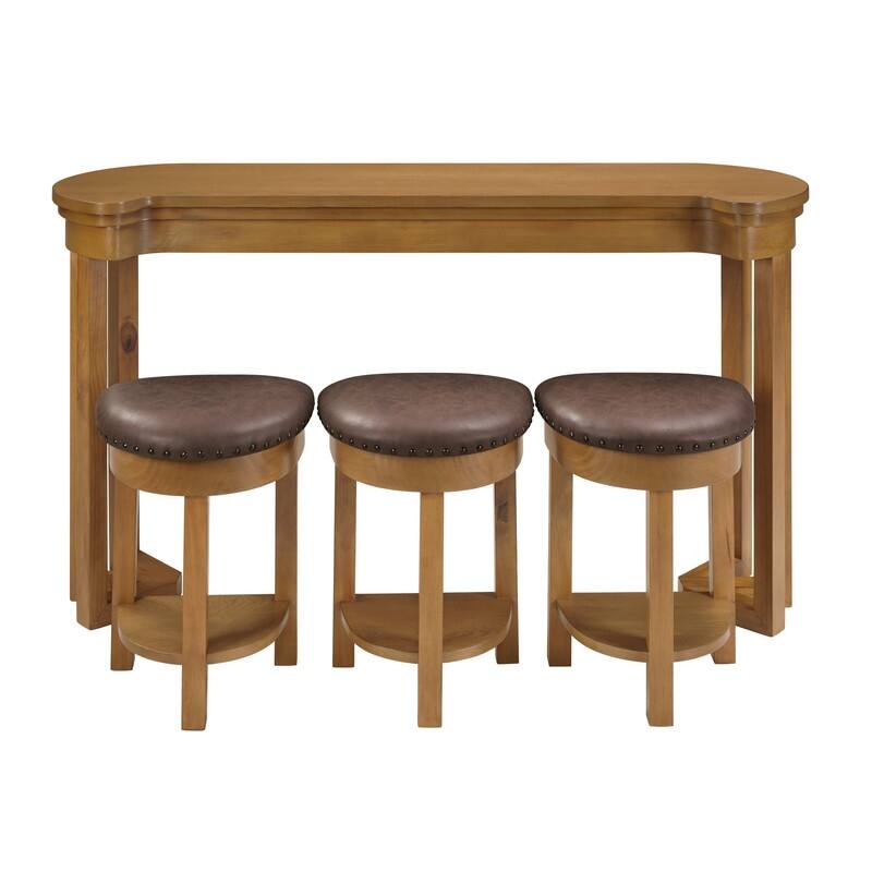 4-Piece Counter Height Dining Set, Solid Wood Kitchen Table with 3 Padded Stools