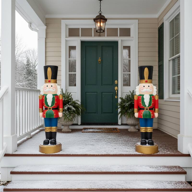 Sunnydaze Tommy the Toy Soldier Christmas Nutcracker Statue - 37" H - Set of 2
