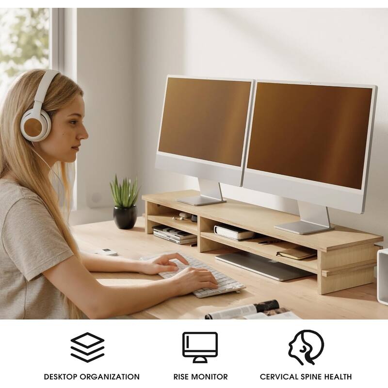 Fenge Dual Monitor Stand, 42.5inch Monitor Riser with Acrylic Drawer