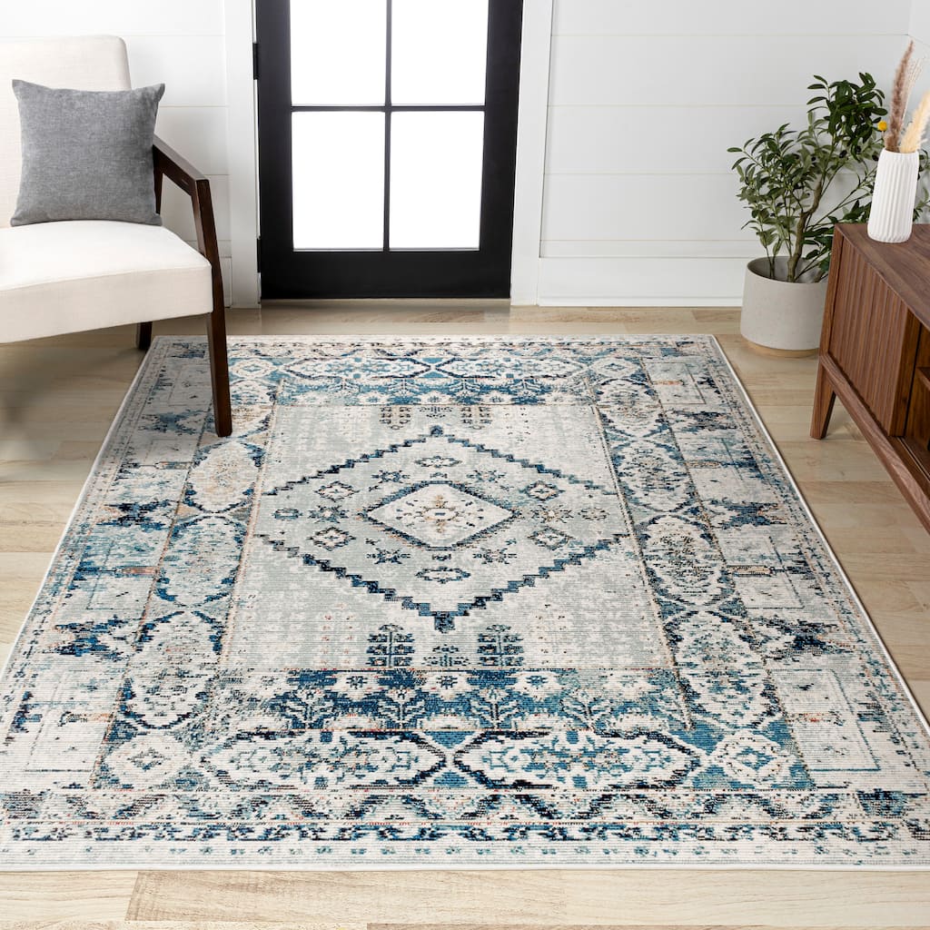 Cadiz Diamond Vintage Medallion Indigo Blue/Ivory Area Rug