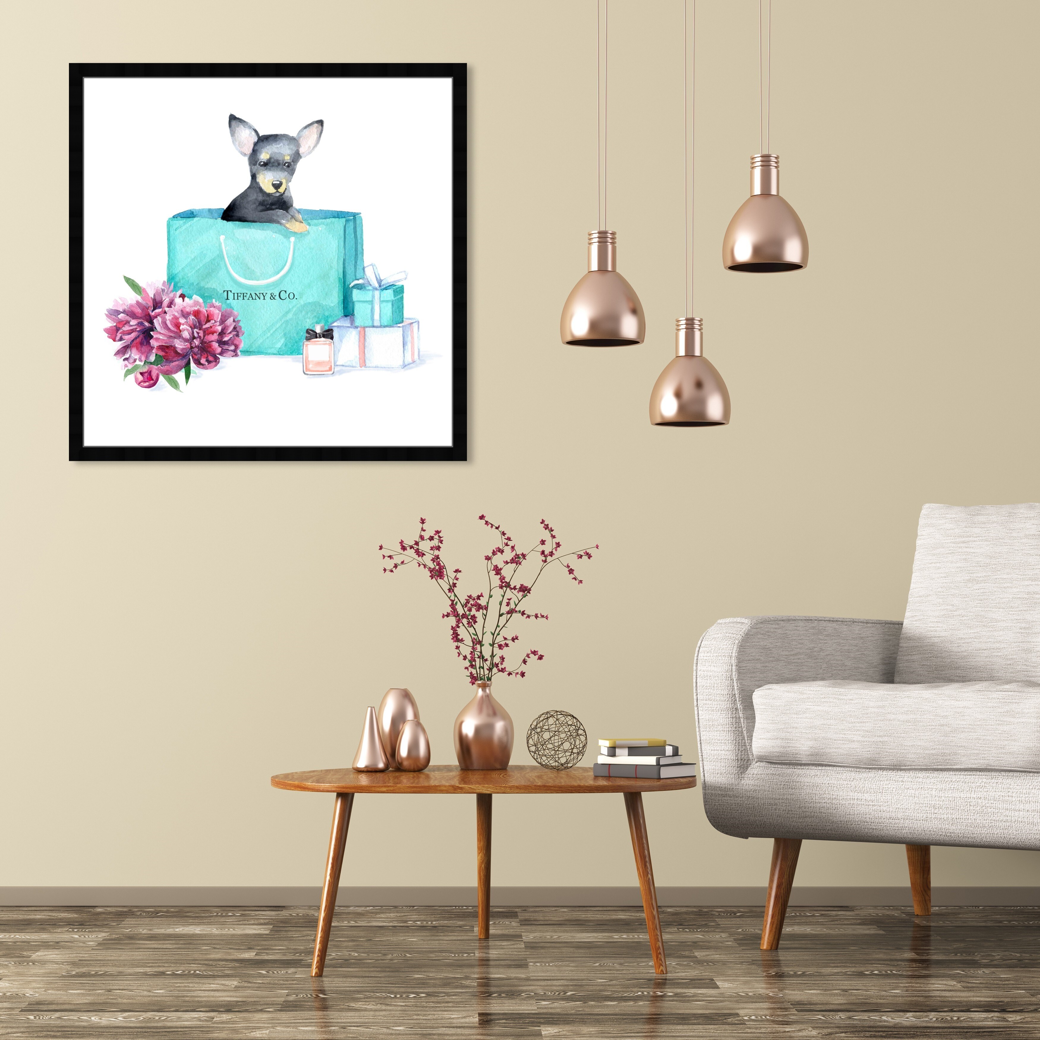 Oliver Gal 'acqua chic chihuahua' Animals Wall Art Framed