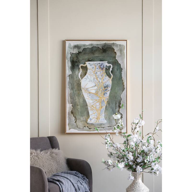 Modern Wall Decor Hand-Painted Canvas Artwork with Vintage Amphora Vase Design, for Living Room, Study and Office