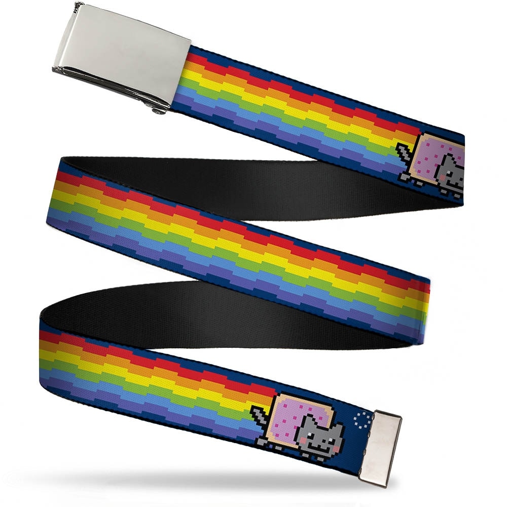 Shop Blank Chrome Buckle Nyan Cat W Rainbow Long Streak Blue Webbing Web Belt Overstock 17285565