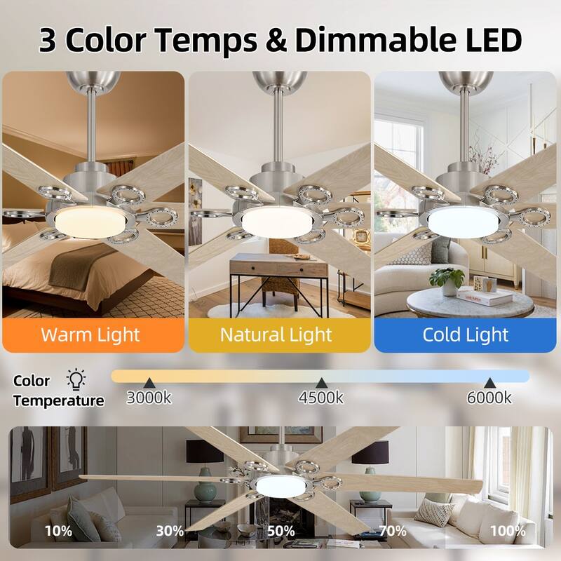 MLiAN 64 in. 6 Playwood Blade Dc Motor Indoor Downrod Gray Standard Ceiling Fan with Remote Integrated LED - 64''