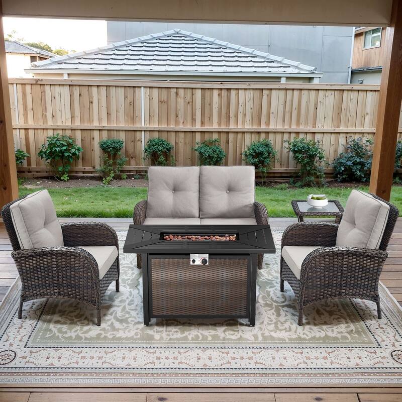 Gymojoy Outdoor Fire Pit Conversation Set, Loveseat Glider Sofa & Chairs - Patio Furniture Set