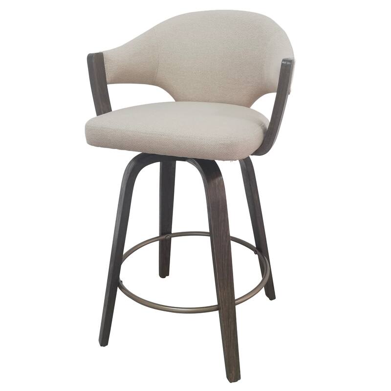 Modern Fabric and Bentwood 26" Counter Stool with Swivel, Set of 2