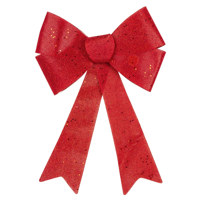 16" LED Lighted Glitter Burlap Bow Christmas Decoration with Color Changing Lights - Solid Red