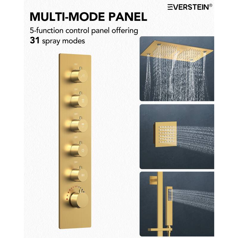 Thermostatic Shower System, 64-Color LED Mood Lighting 3-Functions Shower Head with Bluetooth Music & 6 Body Jets