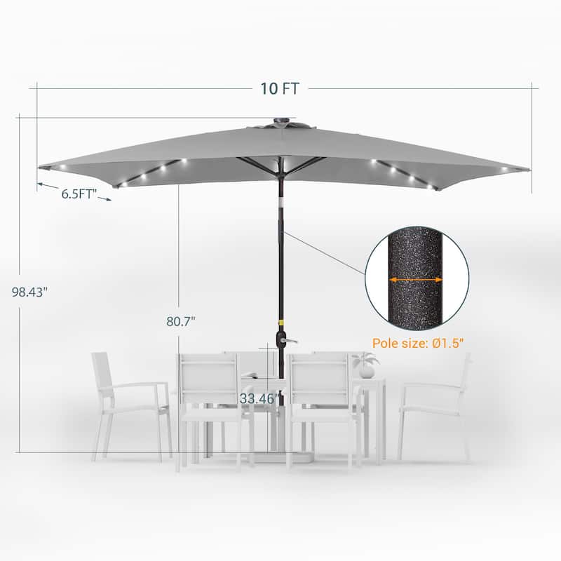 LIVOOSUN 10x6.5ft Steel Solar-Powered LED Patio Umbrella,w/Crank Tilt