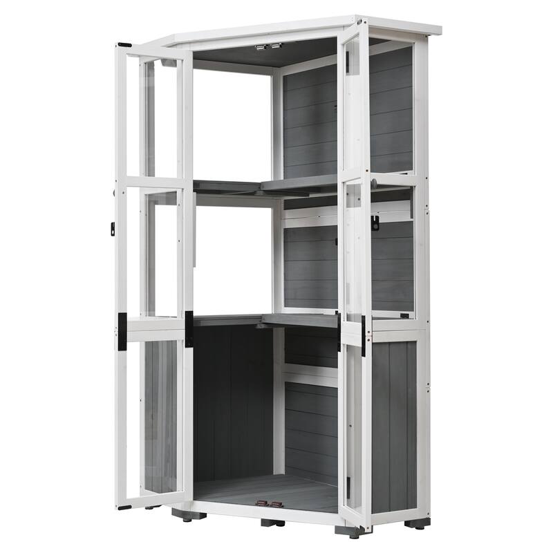 Garden Wood Storage Cabinet Outdoor Tool Storage Shed Gray