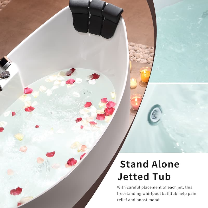67 in. x 28.7 in. Center Drain Freestanding Whirlpool Bathtub Hydrotherapy Jetted Soaking Bath Tub - Tub filler in White