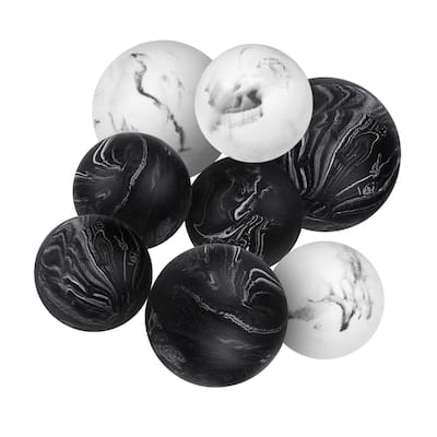 Creative Scents Black & White Set of 8 Marble Look Decorative Balls for Bowls - Set of 8