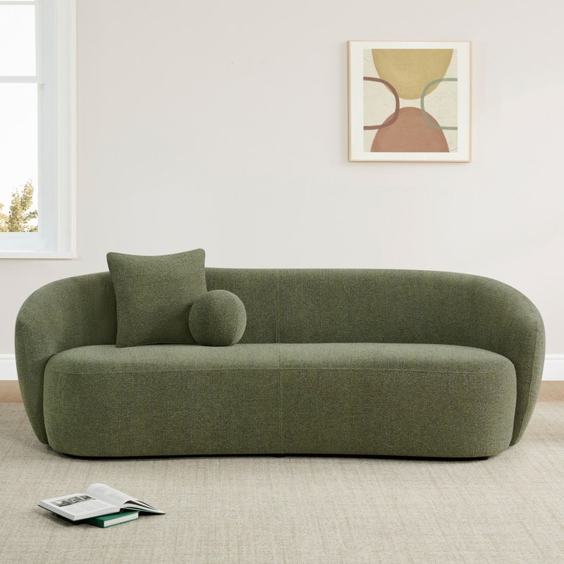 Spruce & Spring 89'' Boucle Upholstered Hugger Curved Sofa - Forest Green