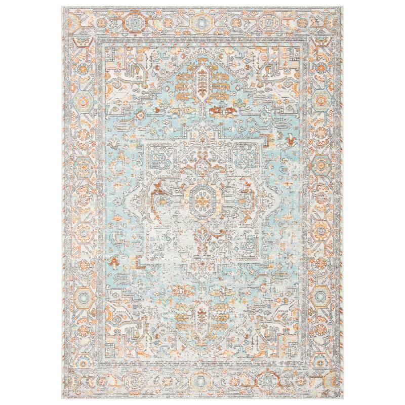 SAFAVIEH Aria Vasya Vintage Oriental Medallion Rug - 6'7" Square - Aqua/Beige