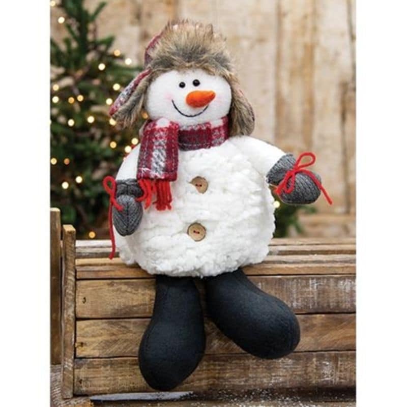 Sitting Plush Snowman w/Plaid Scarf - 9.75